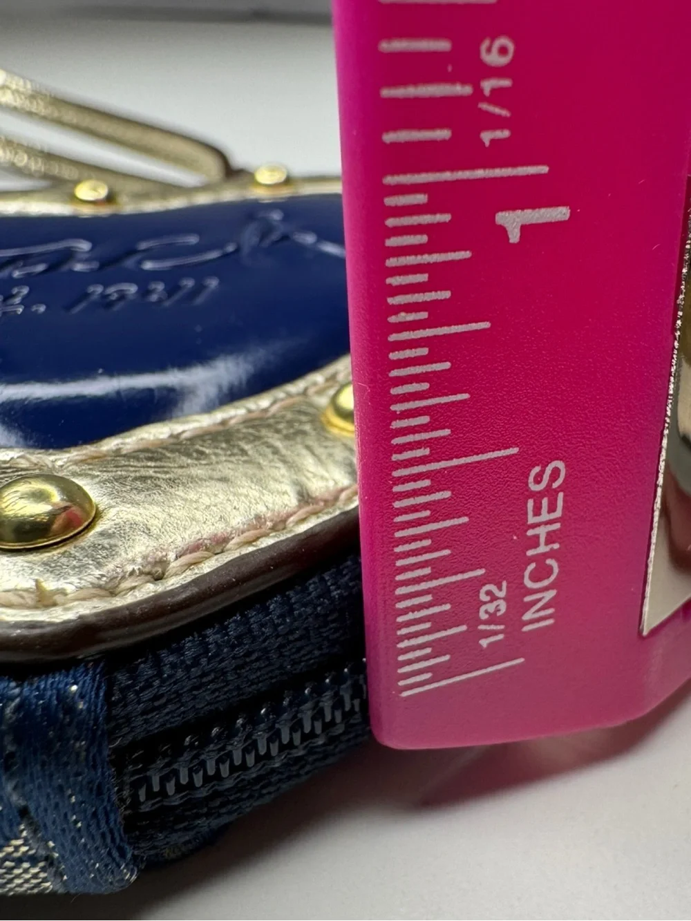Coach Y2K Script Heart Navy And Gold Story Patch Heart Coin Bag Keychain Charm